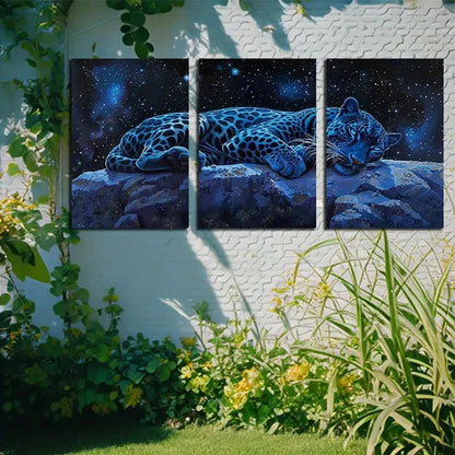 3pcs Vibrant Jaguar lying on the Rock Scene Metal Print Ready to Hang Art
