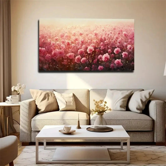 Pink Flower Sea Minimalist Wall Art Canvas Office Home Room Framed 120x60cm