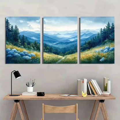 3pcs Watercolor Landscape of North Carolina Mounts Metal Print Ready to Hang Art