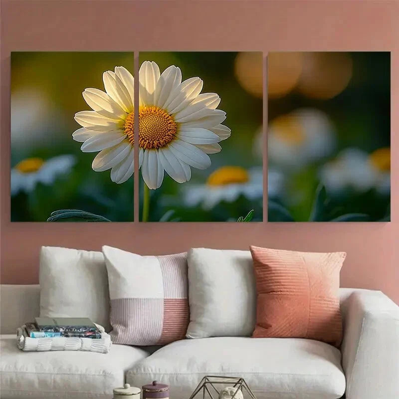 3pcs Daisy Chamomile Floral Summer Spring Metal Print Ready to Hang Art