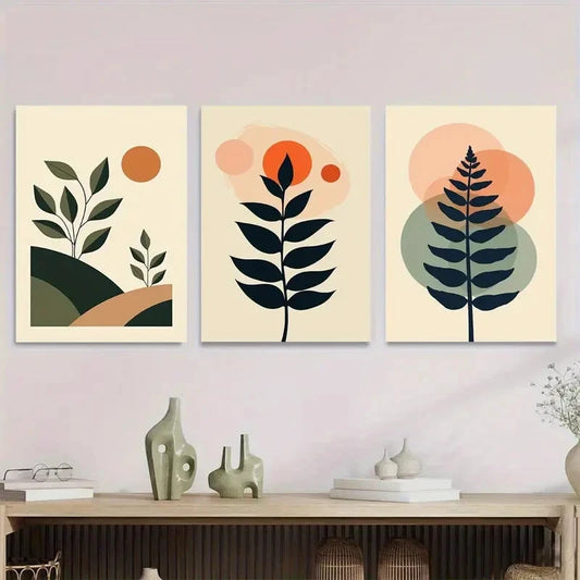 3pcs Modern Abstract Botanical 3 Minimalist Leaf Wall Art Set Canvas Framed 40x60cm - High Quality Print 100% Australian Made Wall Canvas Ready to Hang