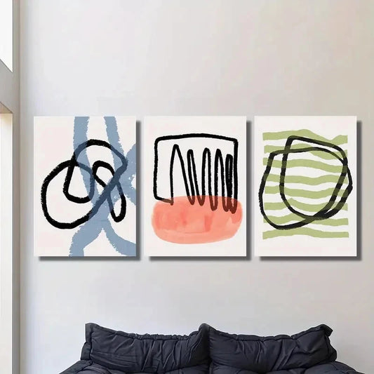 3pcs Abstract black line drawing, Metal Print Ready to Hang Art