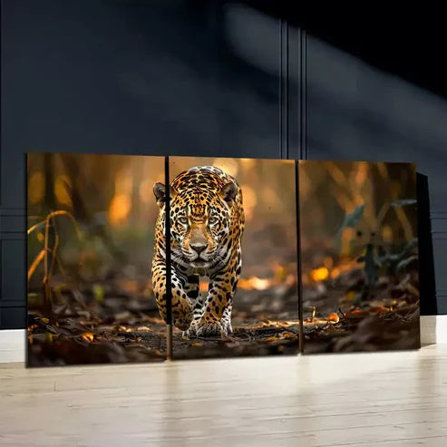 3pcs Jungle Jaguar Wild Brazilian Feline in Nature Canvas Framed 60x90 cm - High Quality Print 100% Australian Made Wall Canvas Ready to Hang