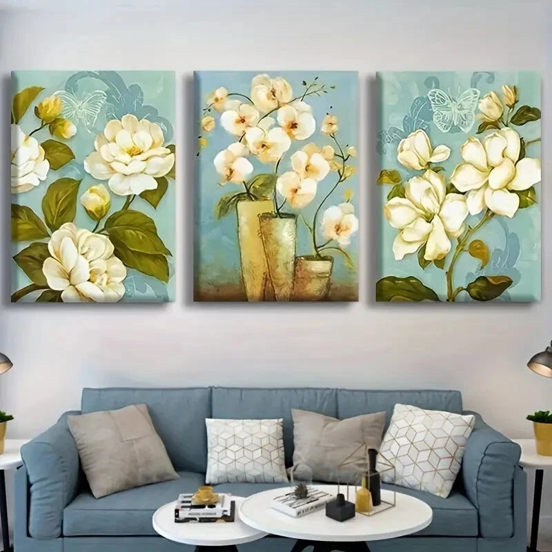 3pcs Retro Floral Abstract Flower Paintings Metal Print Ready to Hang Art