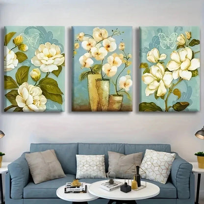 3pcs Retro Floral Abstract Flower Paintings Metal Print Ready to Hang Art