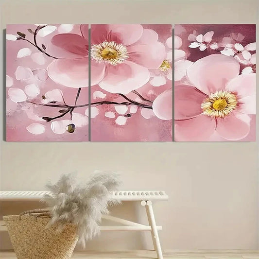 3pcs Elegant Cherry Blossom Design Florals Metal Print Ready to Hang Art