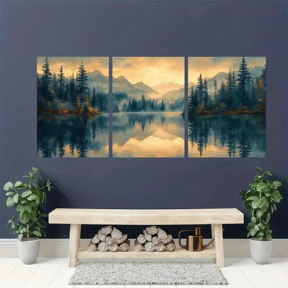 3pcs Misty Forest Reflection Landscape Metal Print Ready to Hang Art