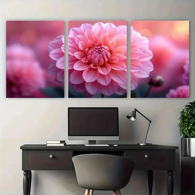 3pcs Dahlia Flower Floral Picture Perfect Wall Art Set Canvas Framed 60x90cm - High Quality Print 100% Australian Made Wall Canvas Ready to Hang