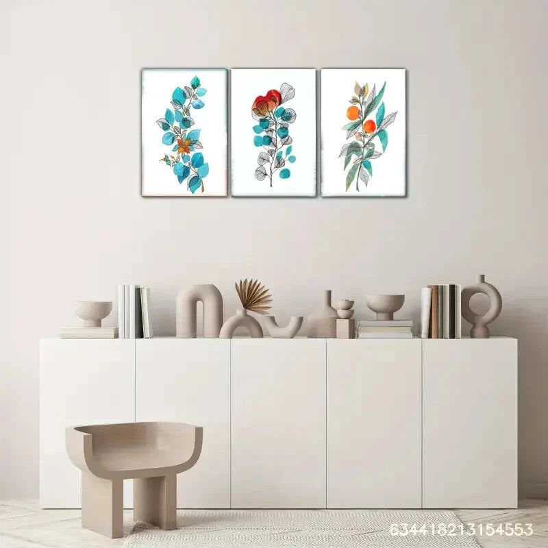 3pcs Artistic Accent Leaves Decoration Poster Metal Print Ready to Hang Art