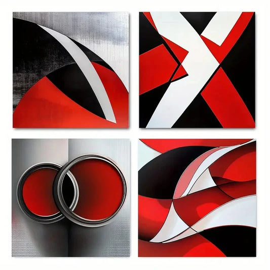 4pcs Black Minimalist Block Linest Wall Art Canvas Framed