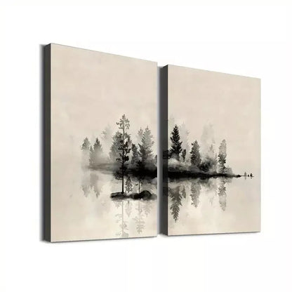 2pcs Abstract Trees And Lake Painting Framed 50x75cm - High Quality Print 100% Australian Made Wall Canvas Ready to Hang