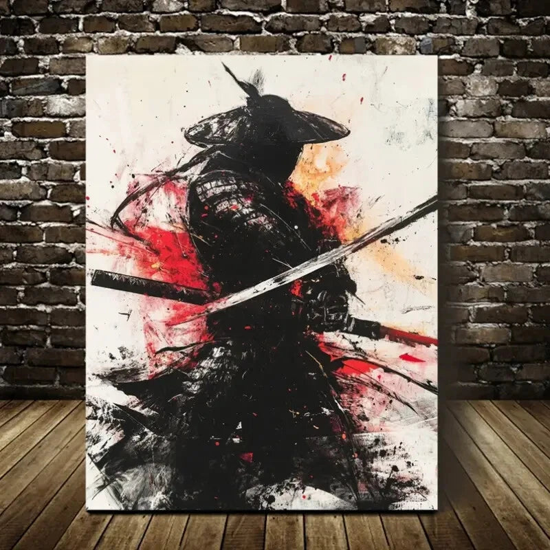 Beautiful Samurai Warrior Abstract Painting 40x60cm Metal Print Ready to Hang
