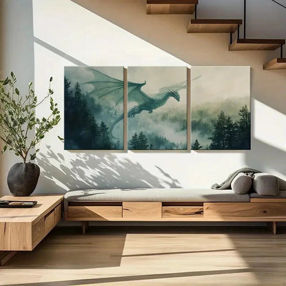 3pcs Magical Dragon Art Forest Landscape Metal Print Ready to Hang Art