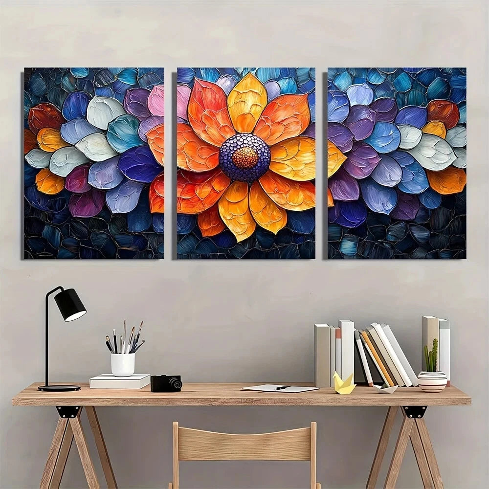 3pcs Wildflower Painting Bold Radiant Metal Print Ready to Hang Art