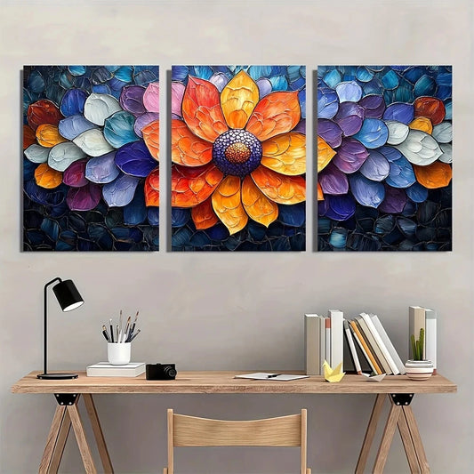 3pcs Wildflower Painting Bold Radiant Metal Print Ready to Hang Art