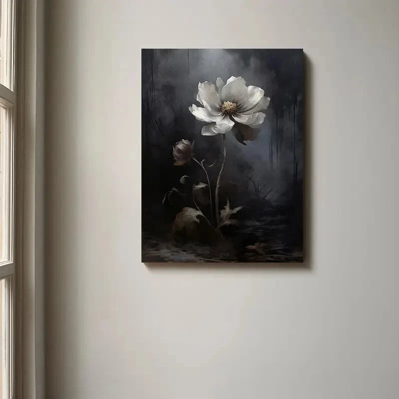 Vintage Dark Academia Wild Flower Painting 40x60cm Metal Print Ready to Hang