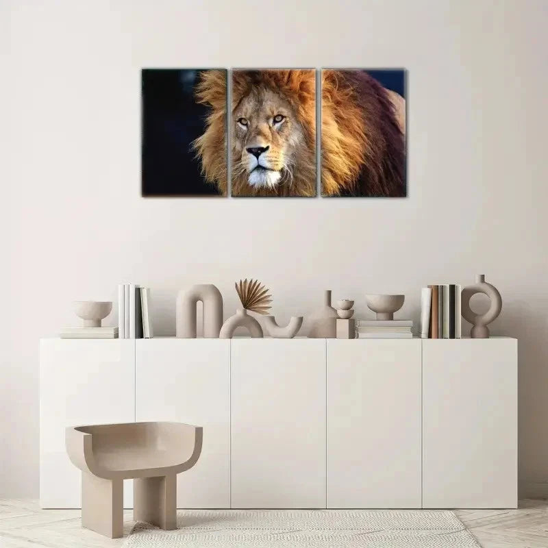3pcs Lion Art Wild Animal Portrait Metal Print Ready to Hang Art