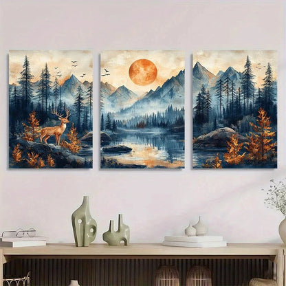 3pcs Charming Land Cute Wild Animals Metal Print Ready to Hang Art