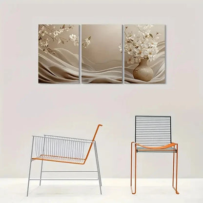 3pcs Abstract Floral Painting Vase Metal Print Ready to Hang Art