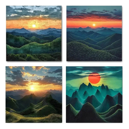 4pcs Sunrise grove Elegant Wall Art Canvas Framed