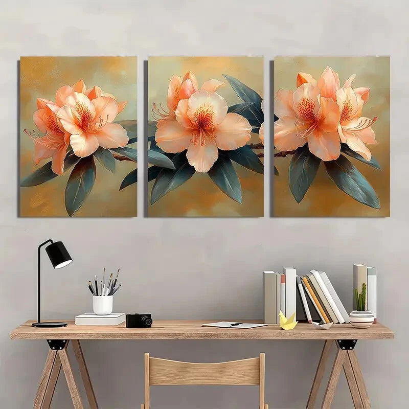3pcs Tropical Flower Elegant Rhododendron Metal Print Ready to Hang Art