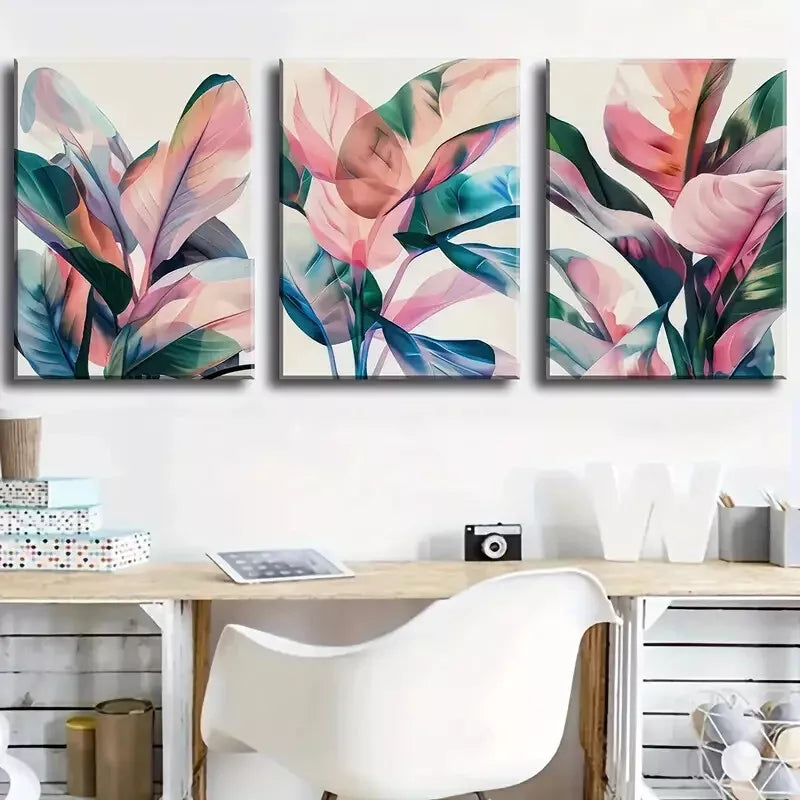3pcs Modern Abstract Painting Of Plant Leaves Canvas Framed 40x60cm - High Quality Print 100% Australian Made Wall Canvas Ready to Hang