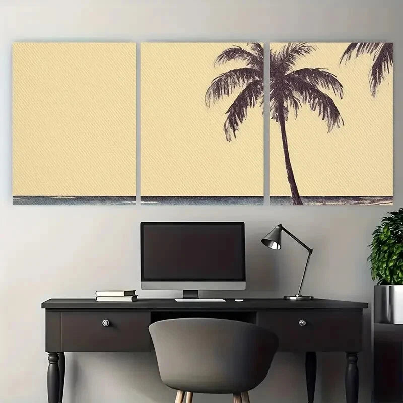 3pcs Minimalist Tropical Beach Palm Trees Metal Print Ready to Hang Art
