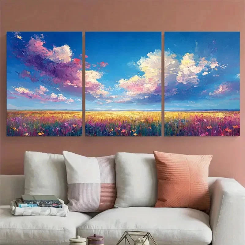 3pcs Irish Colorful Cloudscape Summer Field Metal Print Ready to Hang Art