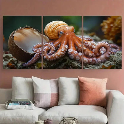 3pcs Coconut Octopus Seashell Sea Life Metal Print Ready to Hang Art