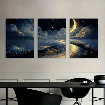 3pcs Fantasy Night Scene with Moonlight Poster Metal Print Ready to Hang Art