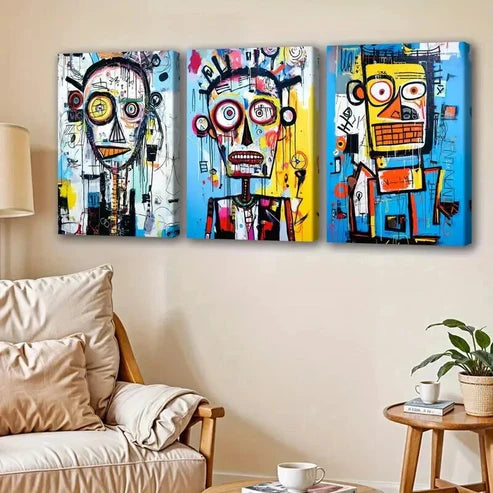 3pcs Abstract Human Face Graffiti Wall Art Set Canvas Unframed - High Quality Print 100% Australian Made Wall Canvas