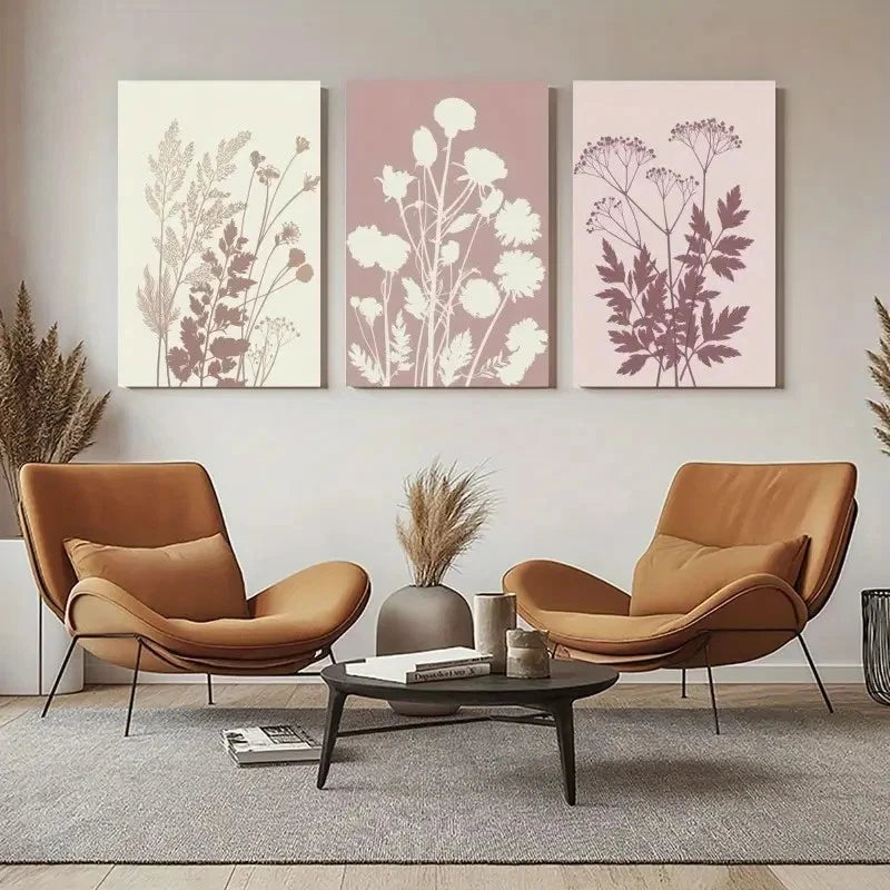 3pcs Botanical Silhouette Wildflower & Herb Design Metal Print Ready to Hang Art