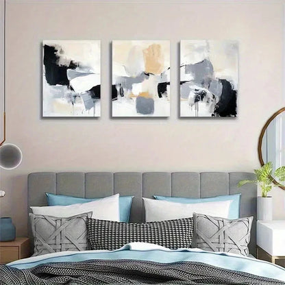 3pcs Abstract Geometric White and Golden Brush Metal Print Ready to Hang Art
