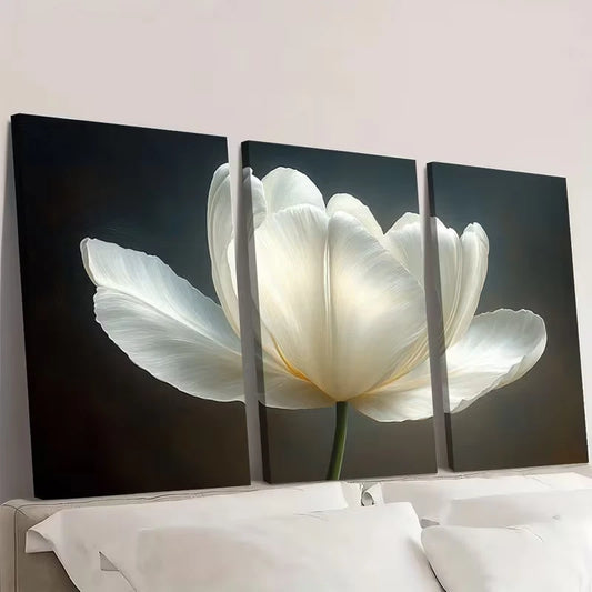 3pcs Beautiful White Tulip Art Painting  Wall Art Set Canvas Framed 60x90cm - High Quality Print 100% Australian Made Wall Canvas Ready to Hang