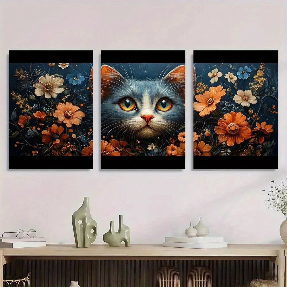 3pcs Modern Classic Style Cat Stunning Golden Eyes Metal Print Ready to Hang Art