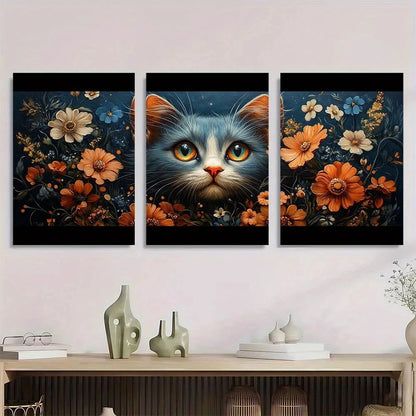 3pcs Modern Classic Style Cat Stunning Golden Eyes Metal Print Ready to Hang Art