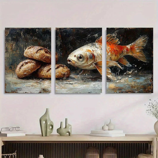3pcs Five Breads and Two Fish Bible Verses Metal Print Ready to Hang Art