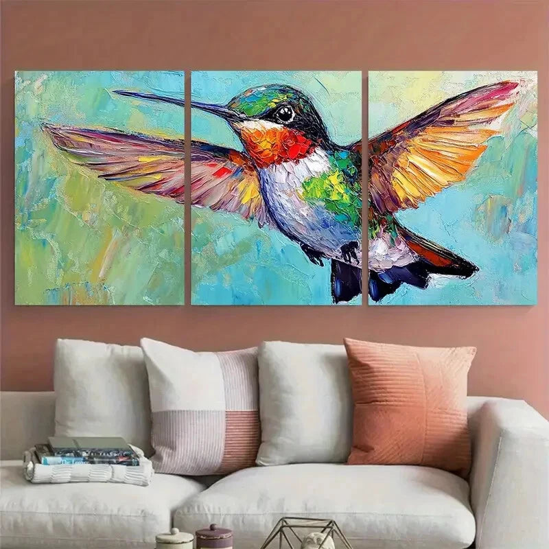 3pcs Hummingbird Small Bird Animals Illustration Metal Print Ready to Hang Art