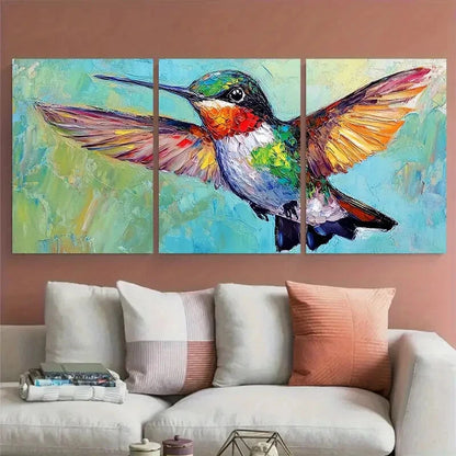 3pcs Hummingbird Small Bird Animals Illustration Metal Print Ready to Hang Art