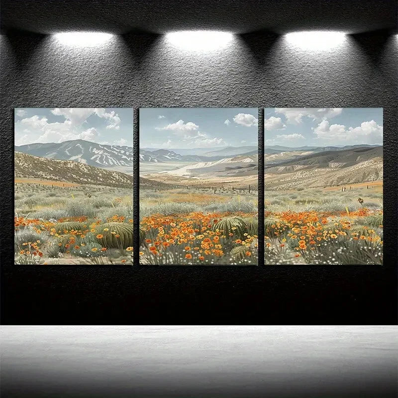 3pcs Desert Cactus Oasis Landscape Scene Metal Print Ready to Hang Art