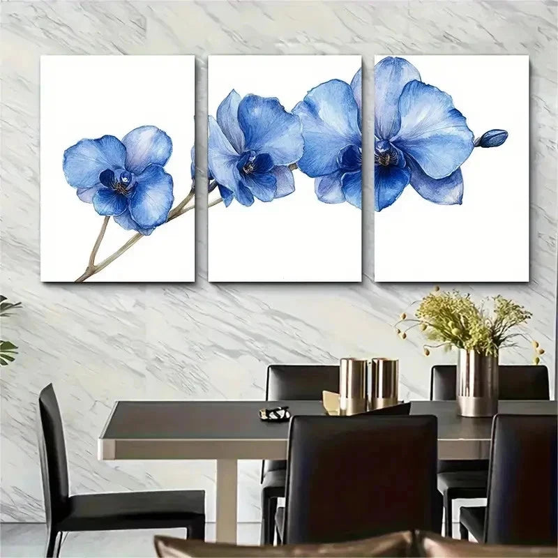 3pcs Delicate Floral Design Blue Wall Art Set Canvas Framed 40x60cm - High Quality Print 100% Australian Made Wall Canvas Ready to Hang