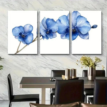 3pcs Delicate Floral Design Blue Wall Art Set Canvas Framed 40x60cm - High Quality Print 100% Australian Made Wall Canvas Ready to Hang