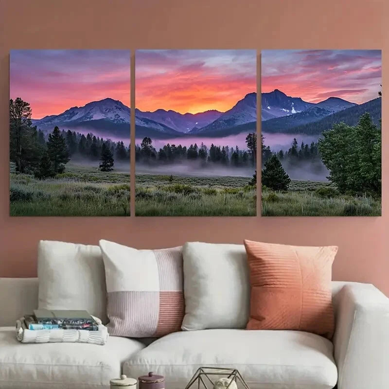 3pcs Scenic Nature Landscape, Misty Mountains Metal Print Ready to Hang Art