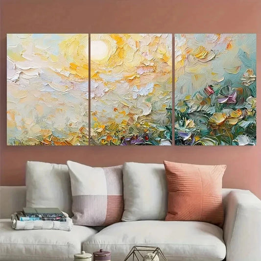 3pcs Sunset Floral Impressionist Warm Light Metal Print Ready to Hang Art