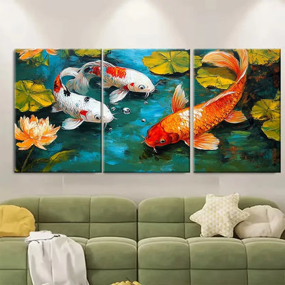 3pcs Koi Fish Painting Metal Print Ready to Hang Art