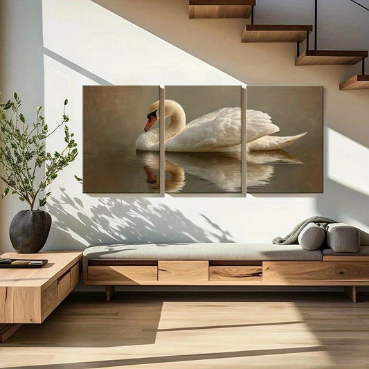 3pcs Elegant Swan Nature Scene White Feathers Metal Print Ready to Hang Art
