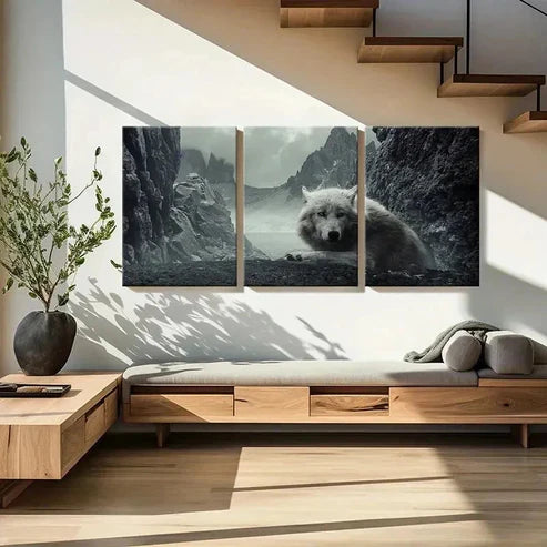 3pcs White Wolf & Mountain Landscape Wall Art Set Canvas Unframed - High Quality Print 100% Australian Made Wall Canvas