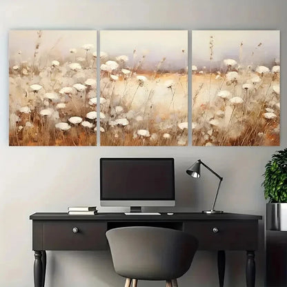 3pcs Field White Floral Rustic Illustration Metal Print Ready to Hang Art