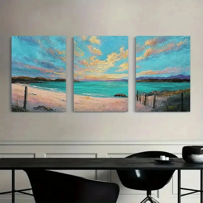 3pcs Impressionist Irish Beach Scene Paintings Metal Print Ready to Hang Art