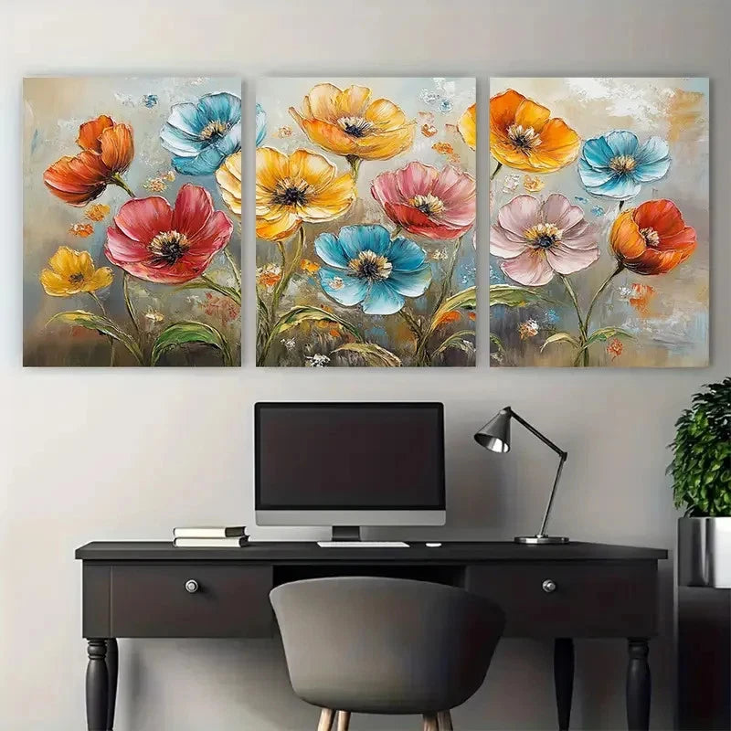 3pcs Dreamy Floral Colorful Blossoms Flower Design Metal Print Ready to Hang Art
